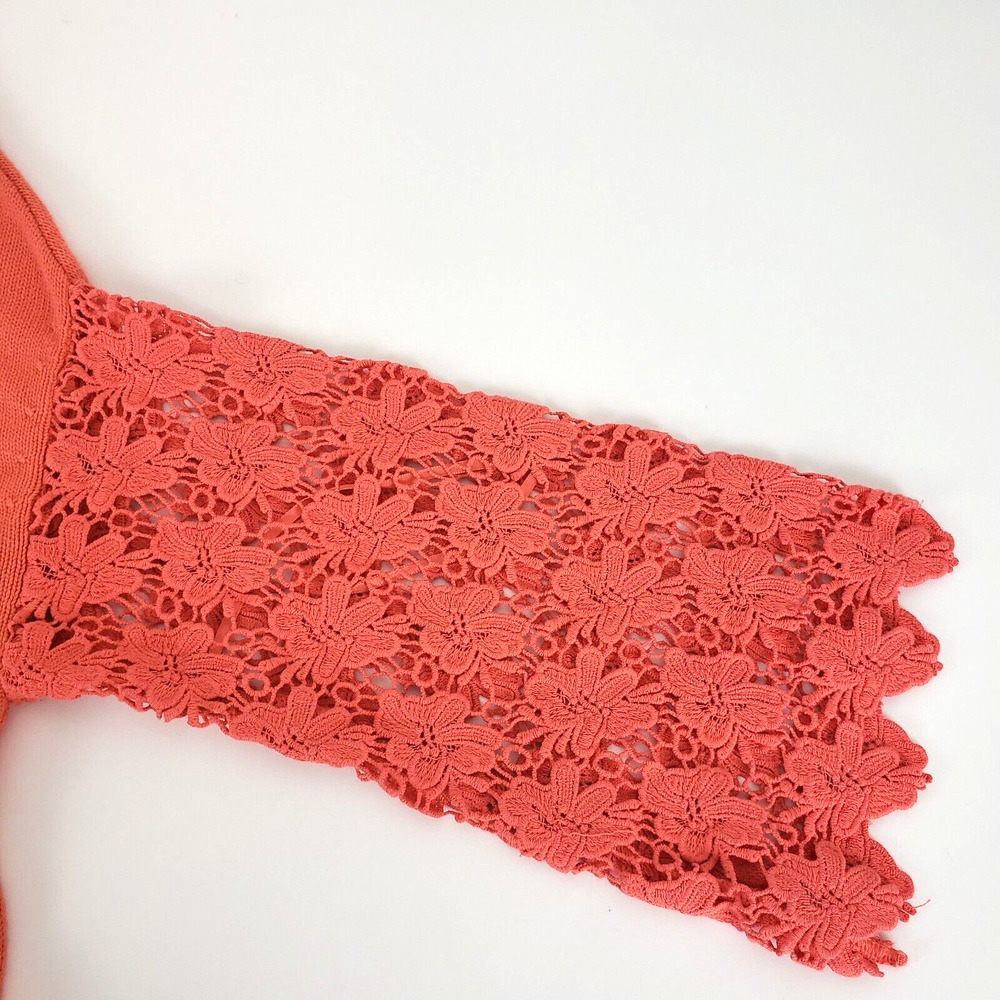 Soft Surroundings SIZE M Desiree Floral Eyelet Crochet Lace Orange Sweater Top - Picture 4 of 13